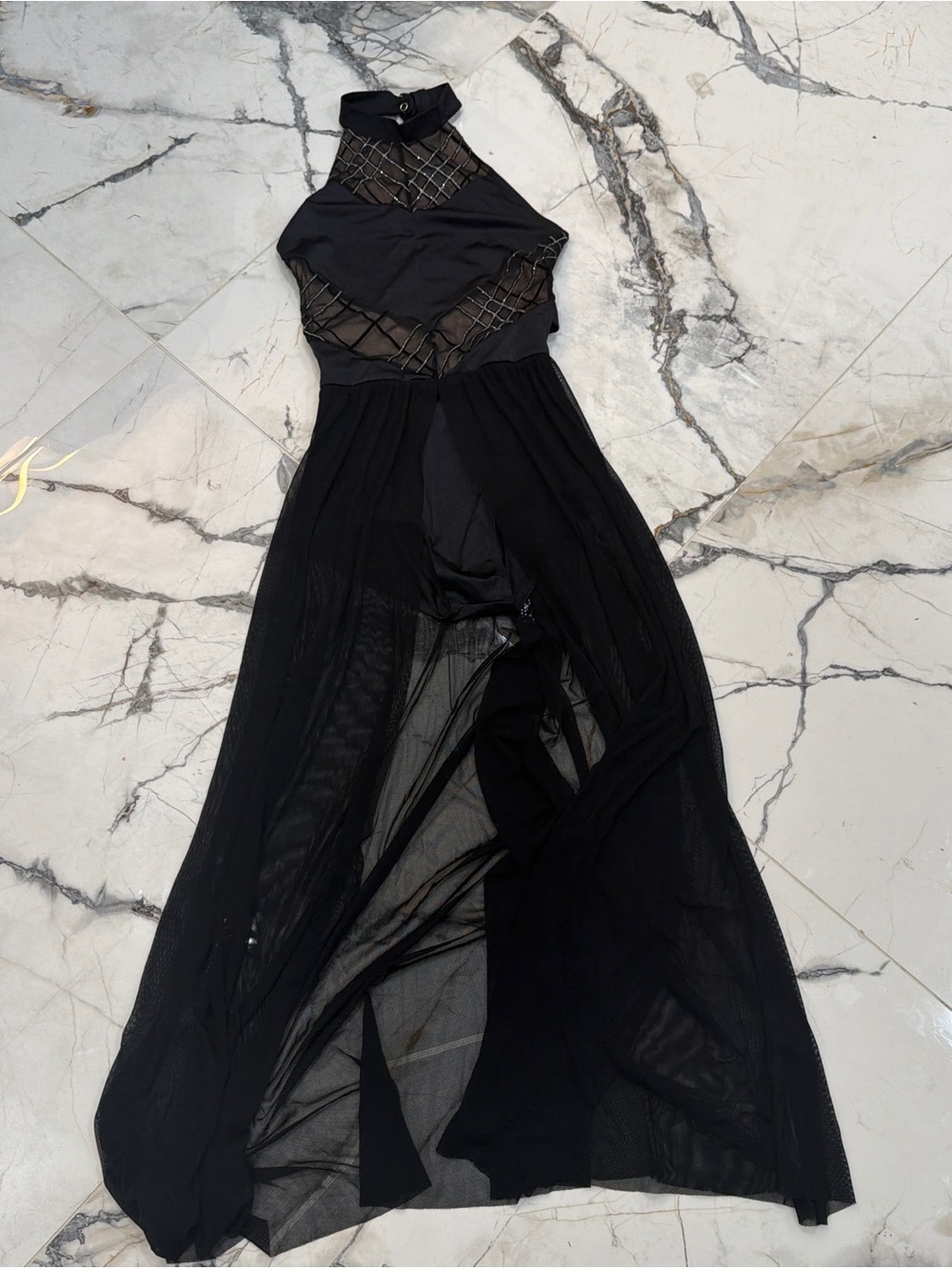 Weissman Black Sheer Mesh High-Neck Maxi Dress 4/6